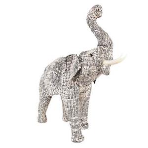 Clayre & Eef Beeld Olifant 50 cm Wit Zwart Papier Ijzer Textiel