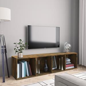 Boekenkast/tv-meubel 143x30x36 cm bewerkt hout gerookt eiken