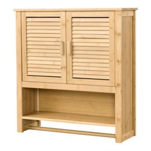 En.casa Badezimmerschrank Tyresö Bambus Hängeschrank mit Handtuchhalter 66x62x20 cm natur