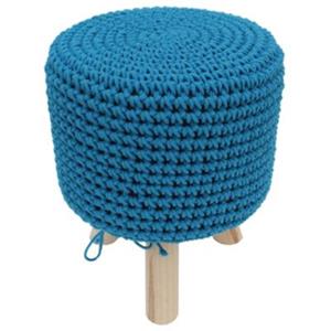 Mucola Sitzhocker Hellblau Holz Strickpolster Stoff Polster Hocker Sitzpouf Holzfuß