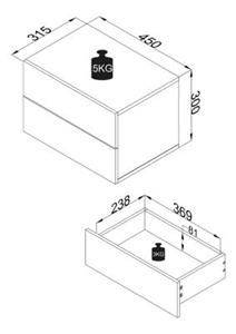 VCM Holz Wandschublade Nachtschrank Wandboard Schublade Konsole Nachttisch Usal L 45 cm weiß