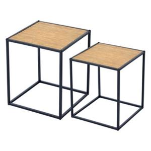 En.casa Couchtisch Grindavik im 2er Set eckig Metallgestell Holz-Optik/Schwarz holzfarben