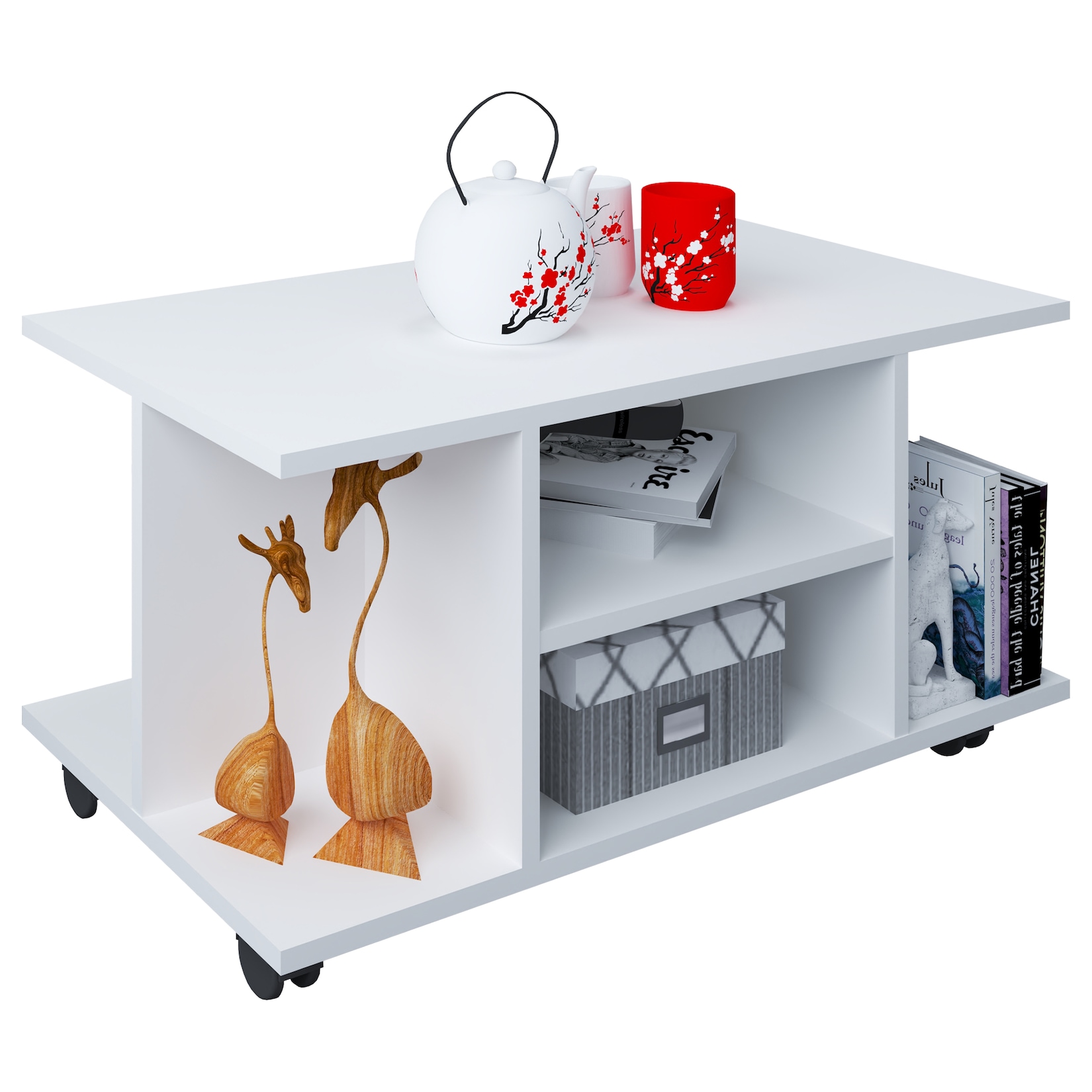 VCM Holz Beistelltisch Couchtisch Sofatisch Wohnzimmertisch Rollen rollbar Findula