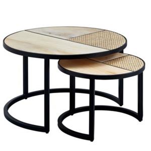 FineBuy Beistelltisch 2er Set Massivholz 60 x 60 x 36 cm (LxBxH) braun