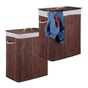 RELAXDAYS 2 x Wäschekorb Bambus mit 2 Fächern braun