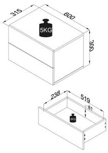 VCM Holz Wandschublade Nachtschrank Wandboard Schublade Konsole Nachttisch Usal L 60 cm grau