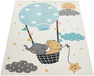 PACO HOME Kinderteppich Nino 883, rechteckig, 13 mm Höhe, Spielteppich, Kurzflor, Motiv Wolken, Sterne & Tiere, Kinderzimmer