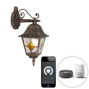 Qazqa Smart Vintage Buiten Wandlantaarn Brons Incl. Wifi A60 - Antigua