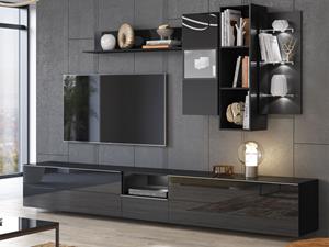 Mobistoxx Tv-meubel set HELA 3 deuren 1 lade zwart/hoogglans zwart zonder led