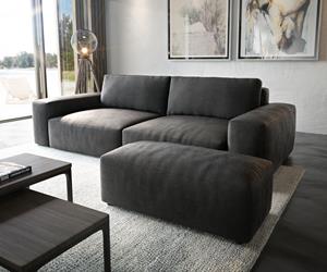 DELIFE Big-Sofa Lanzo XL 270x125 cm Lederimitat Vintage Anthrazit mit Hocker