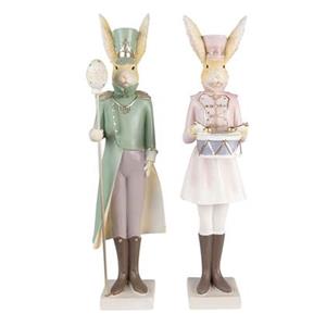 Clayre & Eef Beeld Konijn 11x10x43 / 11x10x43 cm Groen Roze Kunststof