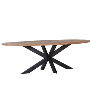 LOMADOX Esstisch oval in Ulme massiv TARRAS-123 mit modernem Metallgestell in schwarz, B/H/T: ca. 254/78/135 cm braun