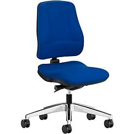 Prosedia bureaustoel LEANOS V KOMFORT, synchroonmechanisme, zonder armleuningen, lordosesteun, knierol, blauw/aluminium gepolijst