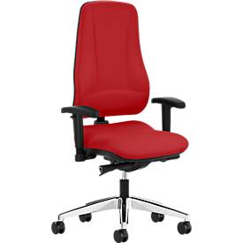 Prosedia bureaustoel LEANOS V KOMFORT, synchroonmechanisme, zonder armleuningen, hoge rugleuning, rood/aluminium gepolijst