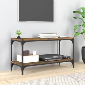 Tv-meubel 80x33x41 cm bewerkt hout en staal gerookt eikenkleur