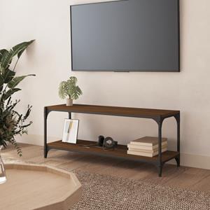 Tv-meubel 100x33x41 cm bewerkt hout en staal bruineikenkleurig
