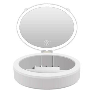 ArmadaDeals Schoonheid make-up spiegel met LED opvouwbare compacte opbergdoos 2-In-1, Wit