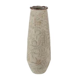 Clayre & Eef Vaas Ø 14x40 cm Groen Beige Keramiek Bladeren Decoratie