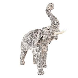 Clayre & Eef Beeld Olifant 32 cm Wit Zwart Papier Ijzer Textiel