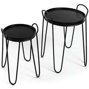 Lions Design Glory Ronde Bijzettafel Set Acacia Zwart