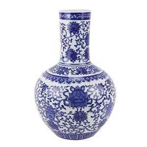 Fine Asianliving Chinese Vaas Porselein Blauw Wit Lotus D22xH34cm