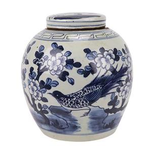 Fine Asianliving Chinese Gemberpot Blauw Wit Porselein Handgeschilderd