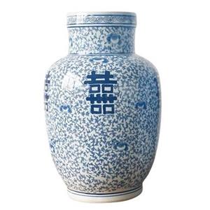 Fine Asianliving Chinese Vaas Blauw Wit Dubbele Blijdschap Porselein