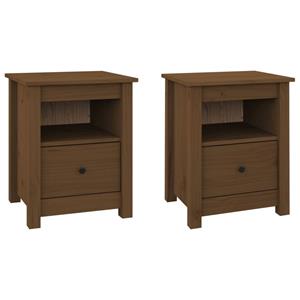 VidaXL Nachtkastjes 2 St 40x35x49 Cm Massief Grenenhout Honingbruin