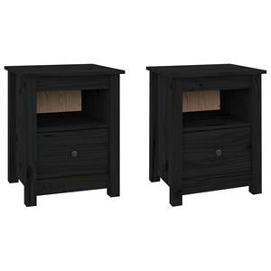 VidaXL Nachtkastjes 2 St 40x35x49 Cm Massief Grenenhout Zwart