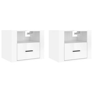 VidaXL Nachtkastjes 2 St Wandgemonteerd 50x36x40 Cm Hoogglans Wit