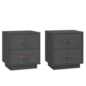 VidaXL   Nachtkastjes 2 St 40x34x45 Cm Massief Grenenhout Grijs