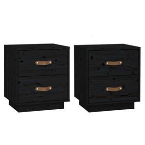 VidaXL   Nachtkastjes 2 St 40x34x45 Cm Massief Grenenhout Zwart