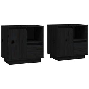VidaXL Nachtkastjes 2 St 50x34x50 Cm Massief Grenenhout Zwart