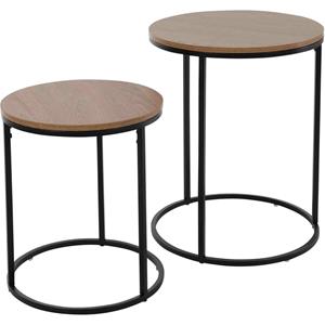 H&S Collection Bijzettafel Set - 2-delig - Grenen Hout - 50 Cm - Bijzettafels