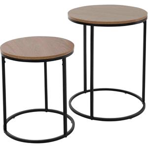 H&S Collection Bijzettafel Set - 2-delig - Grenen Hout - 50 Cm - Bijzettafels