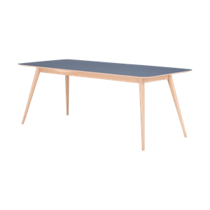 Gazzda Stafa table houten eettafel whitewash - met linoleum tafelblad smokey blue - 180 x 90 cm