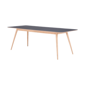 Gazzda Stafa table houten eettafel whitewash - met linoleum tafelblad nero - 220 x 90 cm