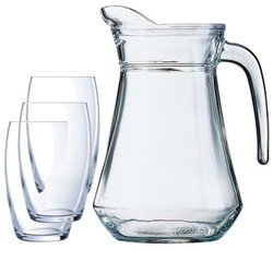 Luminarc karaf schenkkan van glas 1300 ml met 6x stuks Versailles luxe drinkglazen/waterglazen 375 ML - Drinkglazen