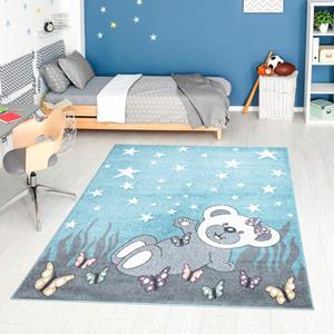 Carpet City Kinderteppich ANIME916, rechteckig, 11 mm Höhe, Kinderzimmer Teppich Modern mit Mond, Blumen, Wolken, Creme, Multi