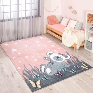 Carpet City Kinderteppich ANIME916, rechteckig, 11 mm Höhe, Kinderzimmer Teppich Modern mit Mond, Blumen, Wolken, Creme, Multi