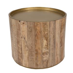 Clayre & Eef Bijzettafel Ø 57x48 Cm Bruin Hout Ijzer Rond Side Table Tafeltje Plantentafeltje Bruin Side Table Tafeltje