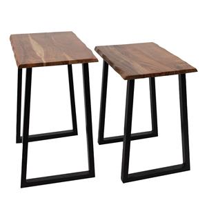 Clayre & Eef Bijzettafel Set Van 2 50x30x50 Bruin Hout Ijzer Rechthoek Sidetable Tafeltje Bruin Sidetable Tafeltje