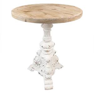 Clayre & Eef Bijzettafel Ø 60x76 cm Bruin Wit Hout Rond Side table