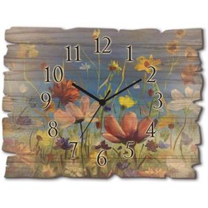 Artland Wandklok Houten klok Weide met wilde bloemen in vele afmetingen & productsoorten - artprint van aluminium / artprint voor buiten, artprint op linnen, poster, muursticker / wandfolie ook geschi