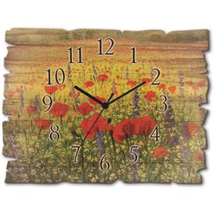Artland Wandklok Houten klok papaverveld in vele afmetingen & productsoorten - artprint van aluminium / artprint voor buiten, artprint op linnen, poster, muursticker / wandfolie ook geschikt voor de b