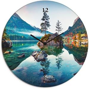Artland Wandklok Glazen klok rond herfstscène van de Hintersee voor de Alpen