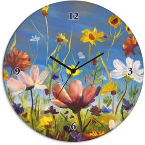 Artland Wandklok Glazen klok rond weide met wilde bloemen