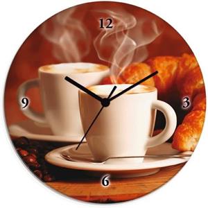 Artland Wandklok Stomende cappuccino en croissant geluidloos, zonder tikkende geluiden, niet tikkend, geruisloos - naar keuze: radiografische klok of kwartsklok, moderne klok voor woonkamer, keuken et
