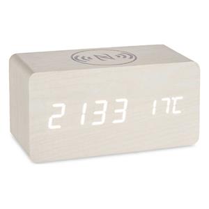Giftdecor Tafelklok/wekker Josimity - wit - MDF - 15 x 7 cm - Digitale tijd - temperatuur - opladen -