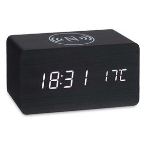 Giftdecor Tafelklok/wekker Josimity - zwart - MDF - 15 x 7 cm - Digitale tijd - temperatuur - opladen -